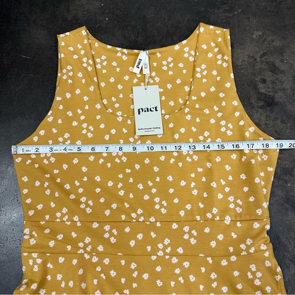 NWT Pact Mustard Yellow Organic Cotton Floral Print Handkerchief Dress - Picture 2 of 7